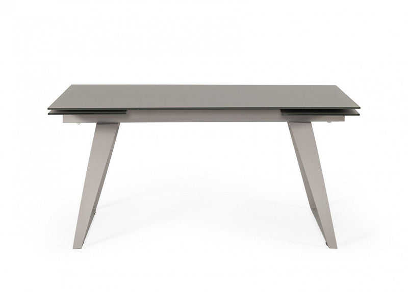 94" Glass And Metal Self-Storing Leaf Sled Base Dining Table - Gray