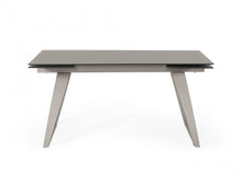 Load image into Gallery viewer, 94" Glass And Metal Self-Storing Leaf Sled Base Dining Table - Gray
