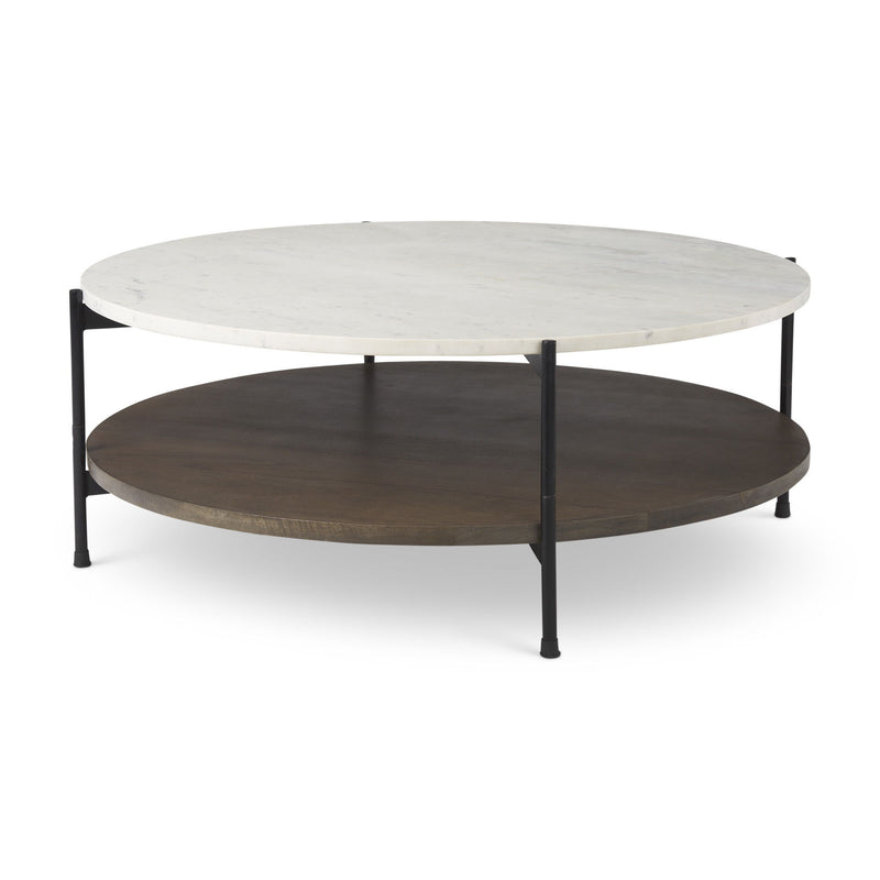 Round Coffee Table (727807) - White / Brown / Stone
