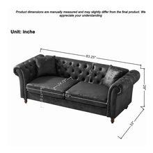 Load image into Gallery viewer, Chesterfield Sofa, High Tech Fabric Roll Armrest, 3 Seater Couch - Black
