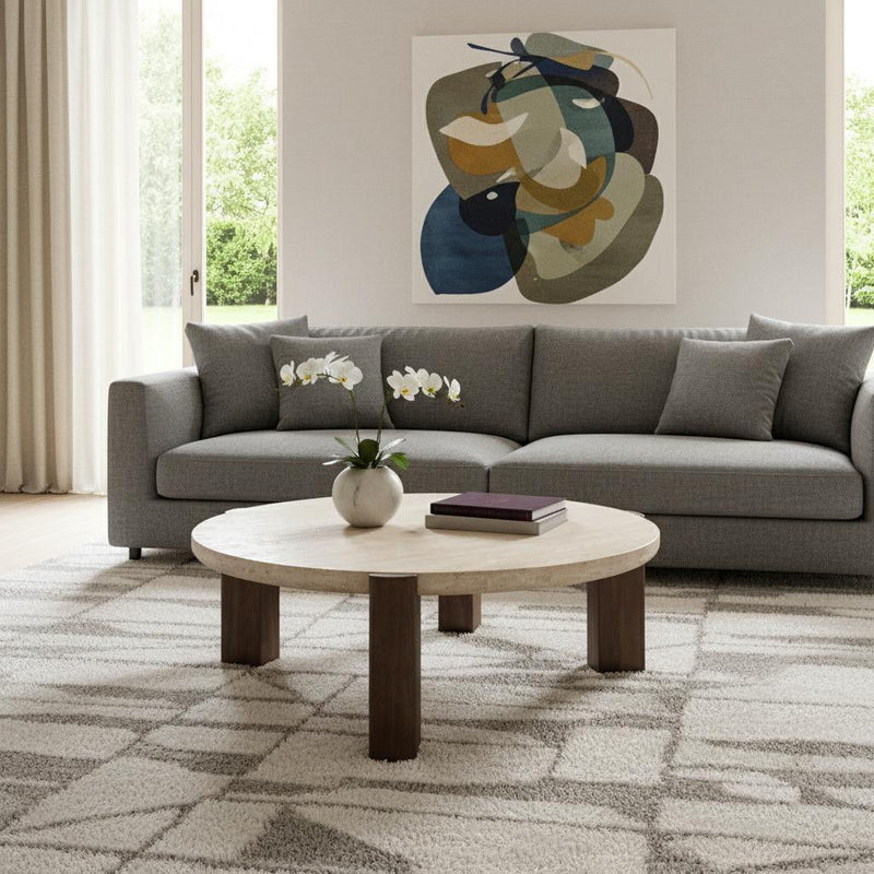 Stone And Wood Round Coffee Table - Natural / Oak