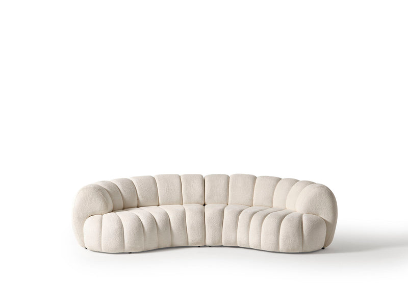 Chenille Curved Sofa With Toss Pillows - White