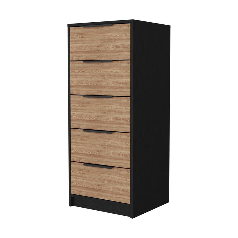 Wood Five Drawer Dresser - Black And Light Brown