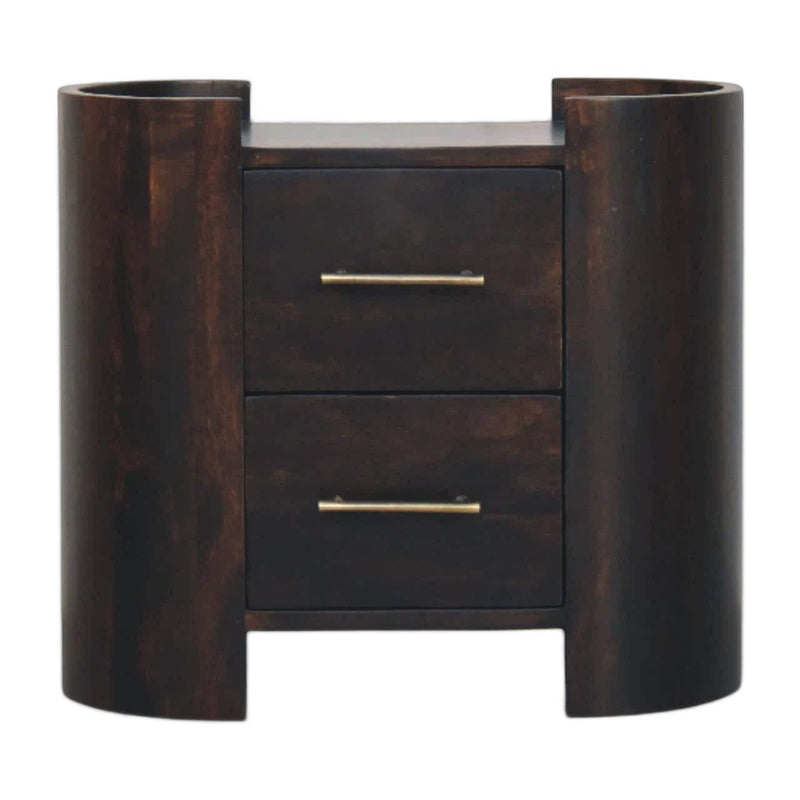 19" Solid Wood Round Two Drawer Nightstand - Mocha