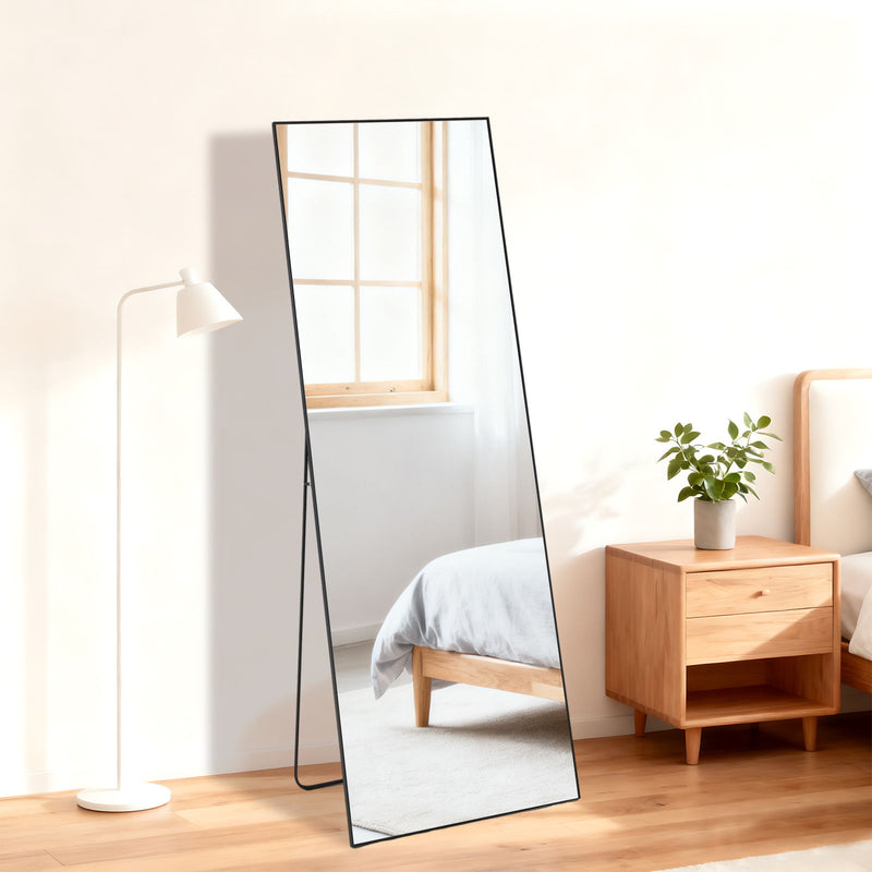 56" Aluminum Freestanding Framed Standing Mirror - Black