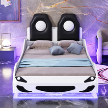 Load image into Gallery viewer, Race Car Shaped Platform Bed With LED And Upholstered Backrest In
