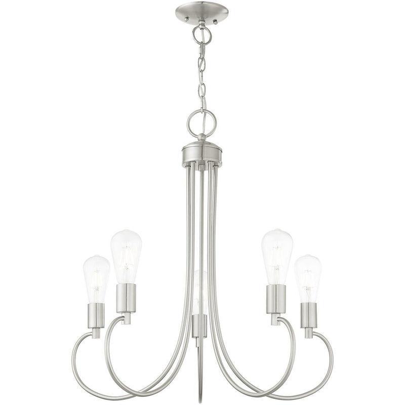 26" Five-Light Dimmable Chandelier With Shades - Nickel