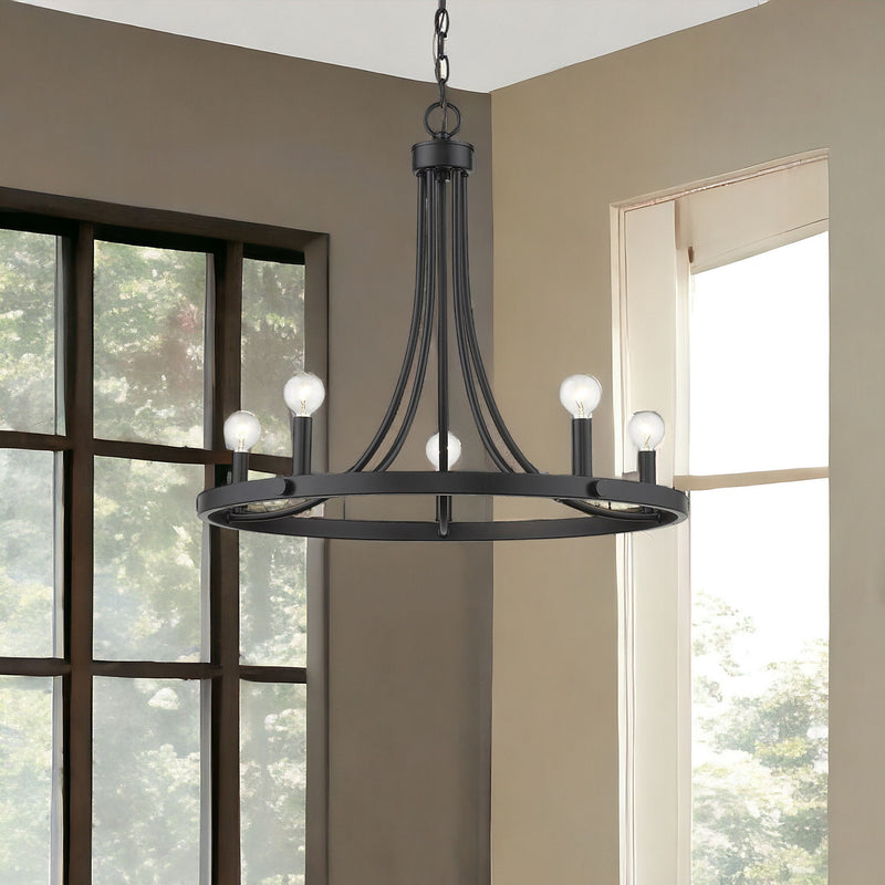 Candle Style Five Light Metal Dimmable Chandelier - Black
