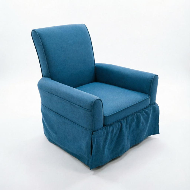 Cotton And Solid Wood Swivel Nursery Glider Rocking Chair - Blue And Natural