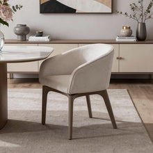 Load image into Gallery viewer, Boucle Faux Leather Dining Arm Chair - Taupe / Brown
