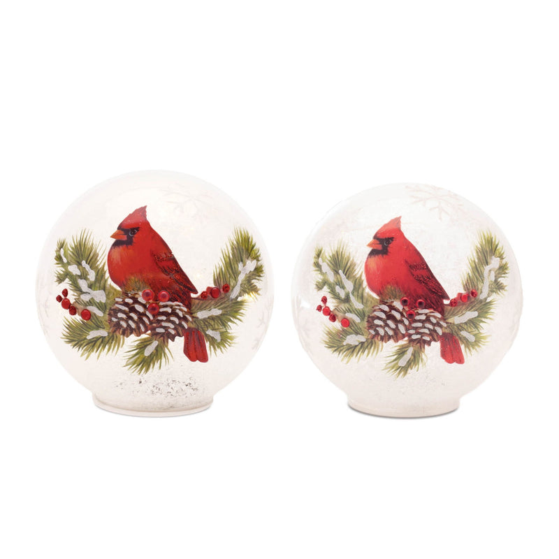 Bird Tabletop Sculpture With LED (Set of 2) - White / Red
