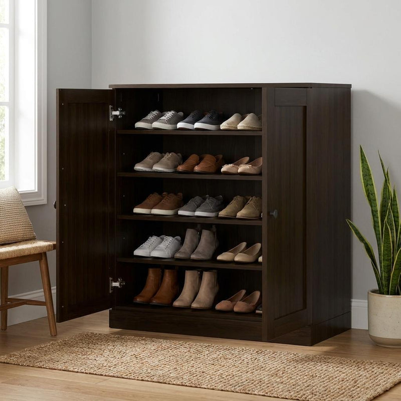 Twenty Pair Solid Woodshoe Storage Cabinet (752357) - Espresso