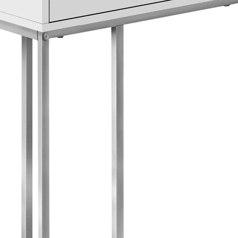 Laminate And Iron End Table With Drawer - White And Silver
