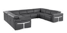 Load image into Gallery viewer, Italian Leather Power Reclining U Shaped Eight Piece Corner Sectional With Console - Dark Gray
