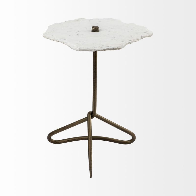 Marble End Table - Gold And White
