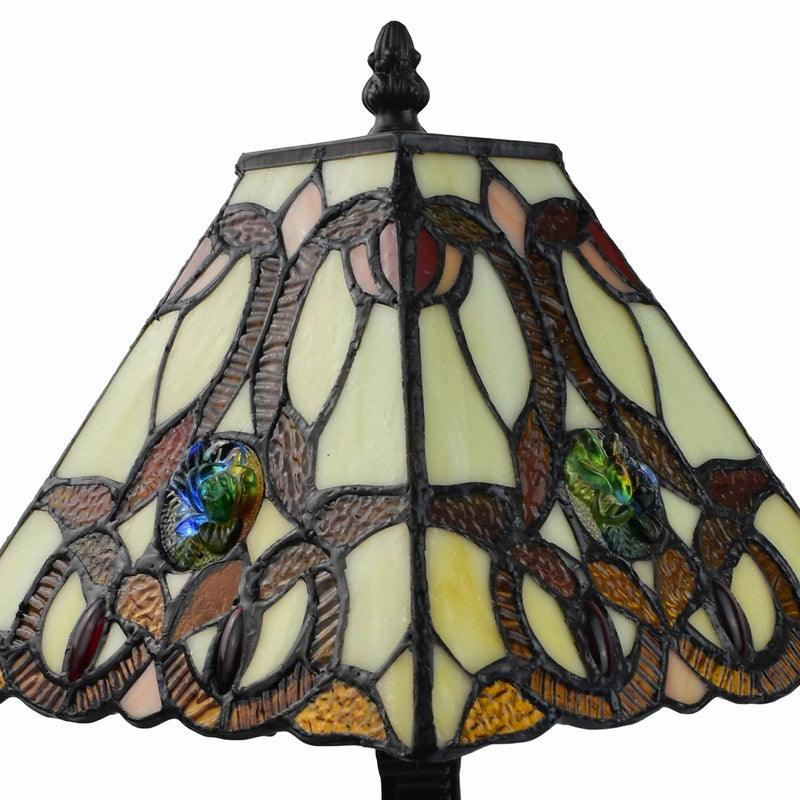 9" x 14" x 15" Metal Candlestick Table Lamp With Beige Shade - Dark Brown