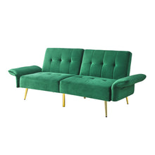 Load image into Gallery viewer, 78&quot; Italian Velvet Futon Sofa Bed, Convertible Sleeper Loveseat Couch with Folded Armrests and Storage Bags for Living Room and Small Space, Green 280g velvet
