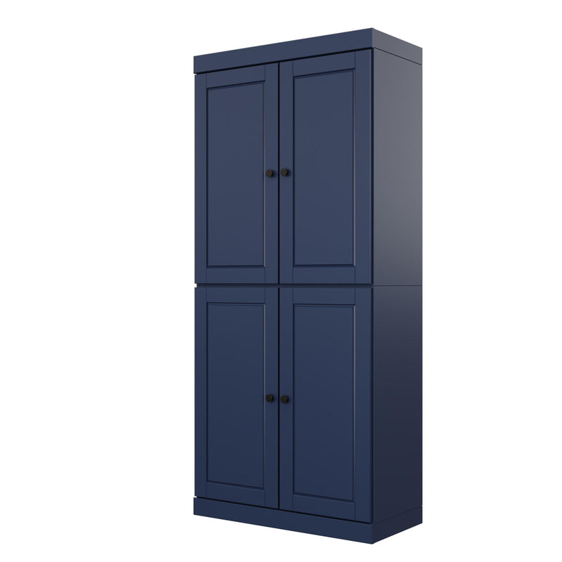 Adjustable Six Tier Library Bookcase With Four Doors (746698) - Navy Blue