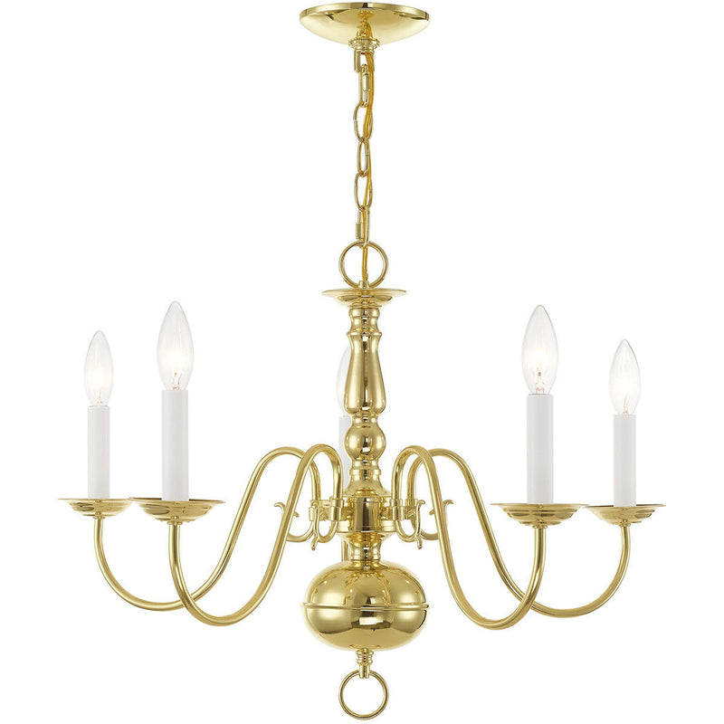 18" Five Light Dimmable Chandelier With Shades - Brass