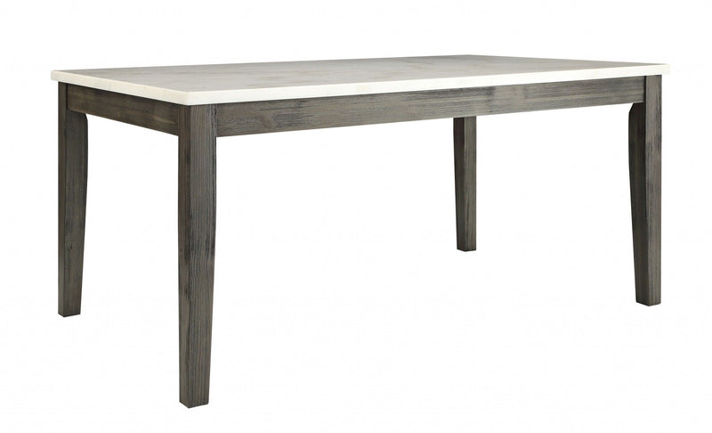 64" Marble And Solid Wood Dining Table - White
