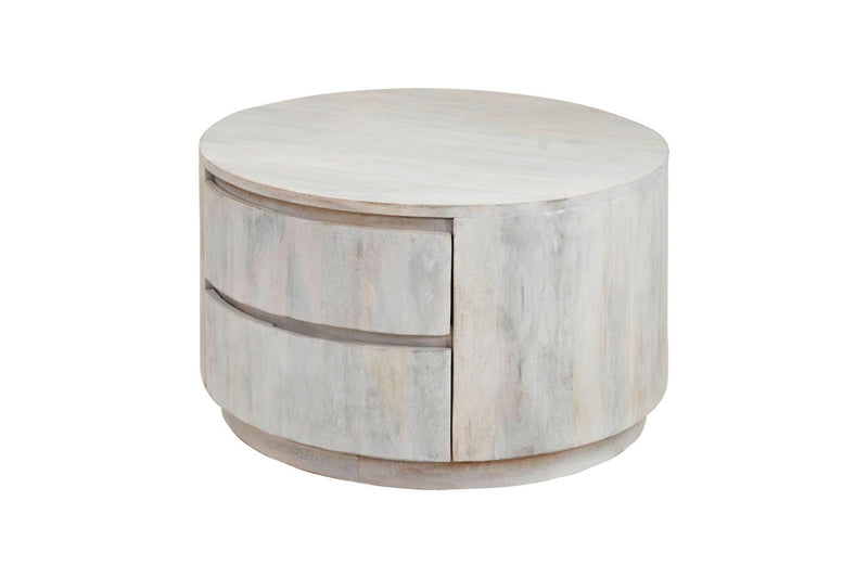 Round Drum Coffee Table With Two Drawers - White