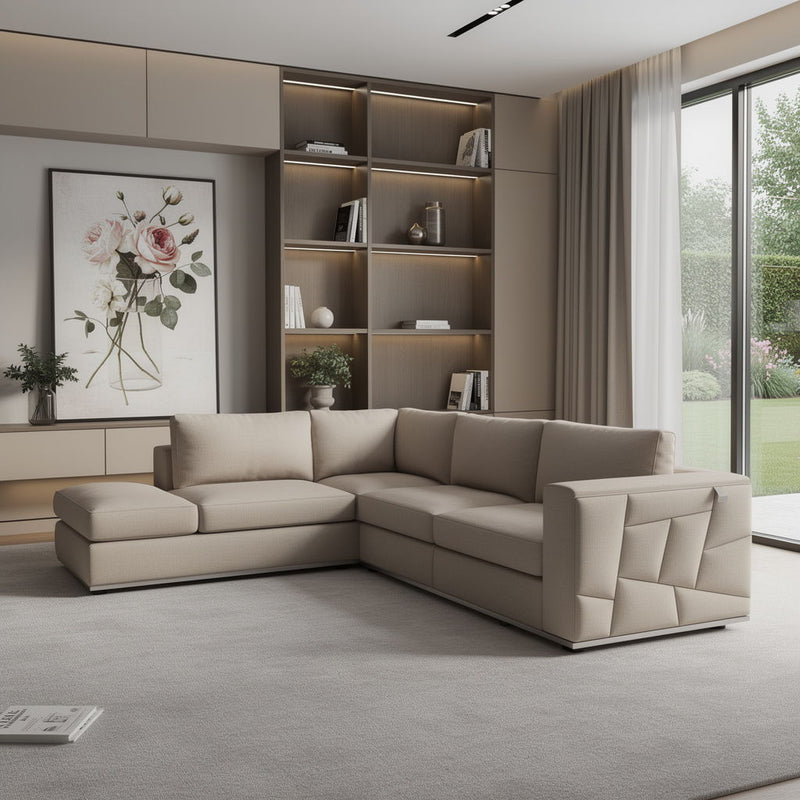 Italian Leather Reclining L-Shaped 2 Piece Corner Sectional - Beige