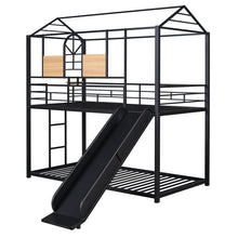 Load image into Gallery viewer, Twin Over Twin Metal Bunk Bed ,Metal Housebed With Slide,Three Colors Available.(Black with Black  Slide)(OLD SKU :LP000095AAB)
