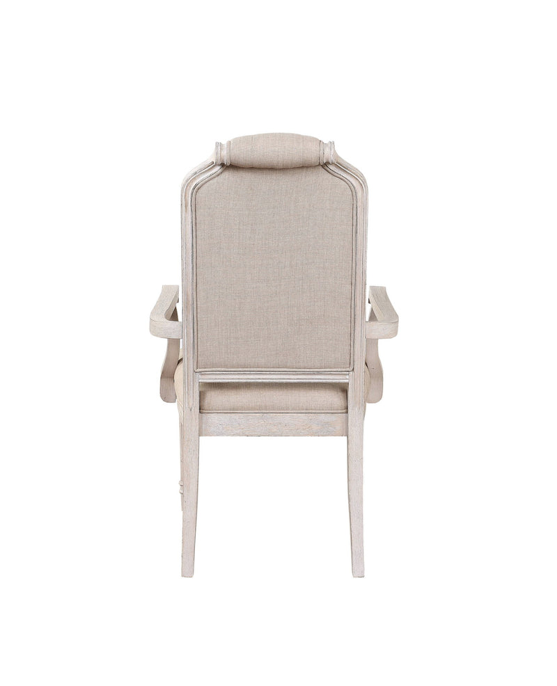 Tufted And Upholstered Fabric And Solid Wood Dining Arm Chairs (Set of 2) - Antiqued White