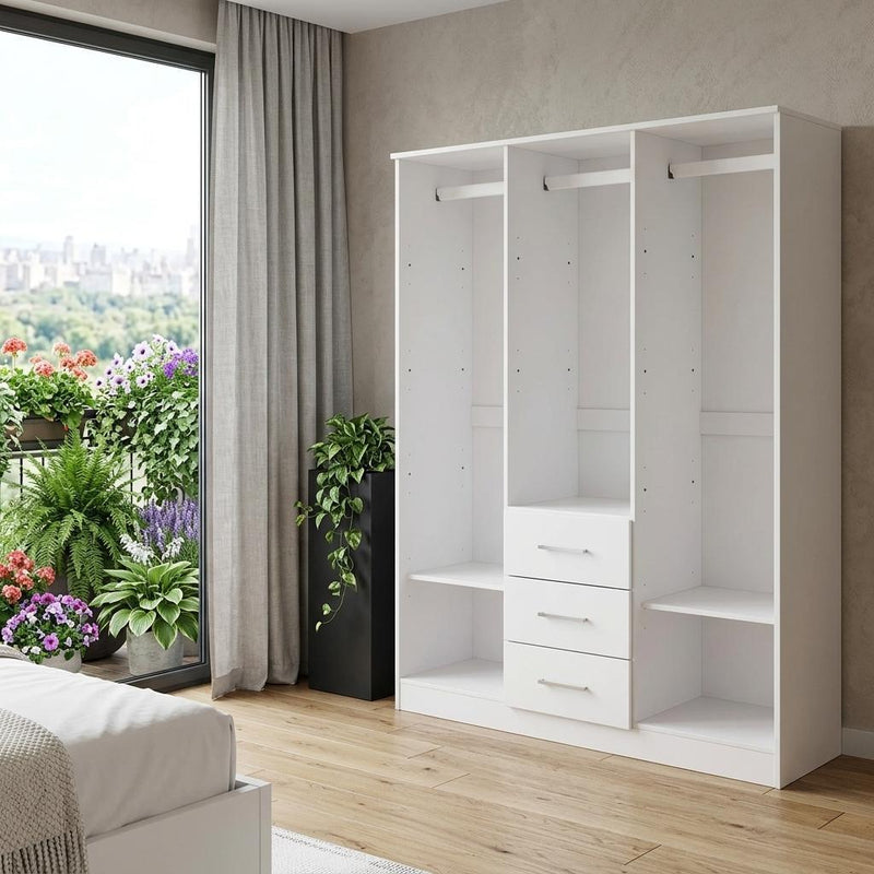 Solid Wood Three Door Three Drawer Combo Dresser - White