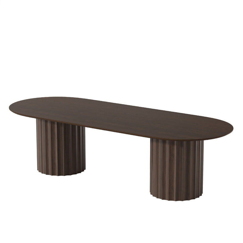 86" Wood Double Pedestal Base Oval Dining Table - Walnut / Dark Brown