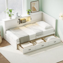 Load image into Gallery viewer, L Shaped Bed Frame With Drawer And And Bookcase With LED Downlight And USB Port
