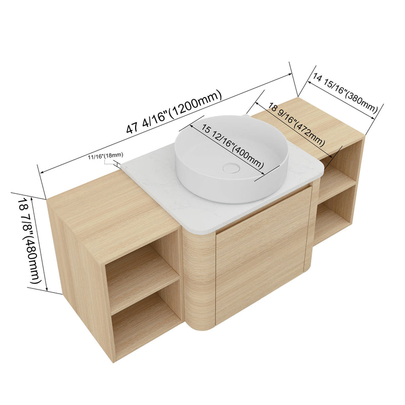 Mounted Bathroom Vanity With Art Sink, 2 Storage Shelves, Soft Close Door