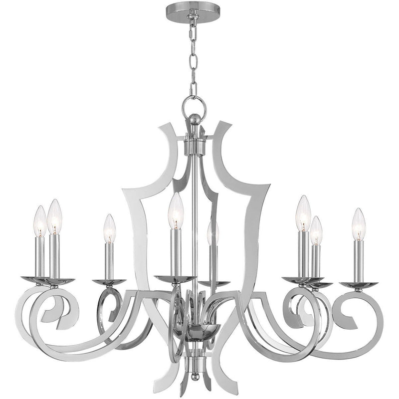 28'' Eight Light Dimmable Chandelier With Shades - Silver