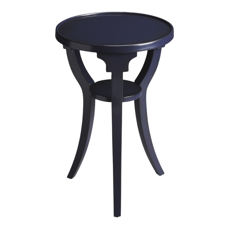 Wood And Solid Wood Round End Table With Shelf - Blue