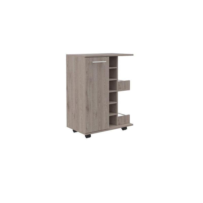 Rolling Dining Room Bar Cart With Wine Storage - Light Gray