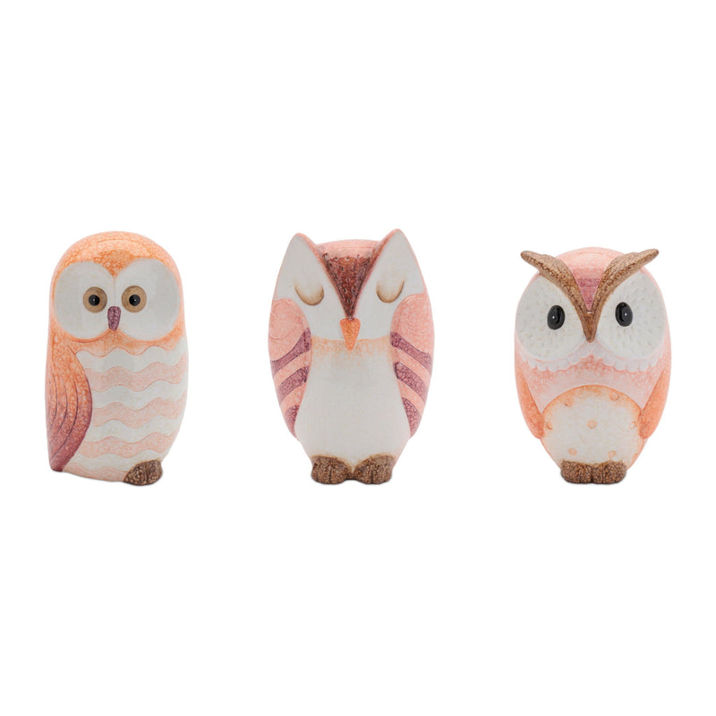 Owl Figurines (Set of 3) - Pink / Beige