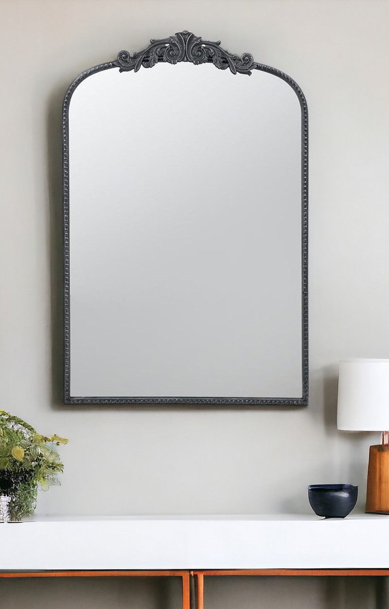 36" Arch Iron Framed Accent Mirror - Black