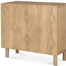 Load image into Gallery viewer, 36" Solid Wood Carved Geometric Accent Cabinet With Two Doors - Natural
