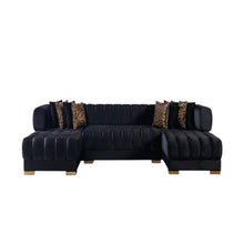 Load image into Gallery viewer, Velvet Three Piece Sofa Chaise Sectional With Toss Pillows - Black
