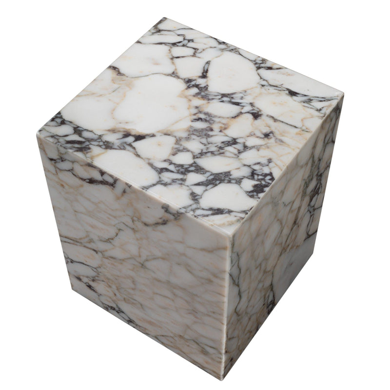 20" Marble Square Block End Table - Ivory