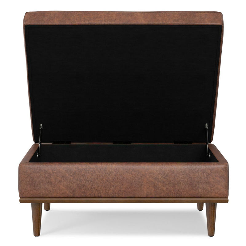 38" Leather Cocktail Ottoman With Storage - Brown