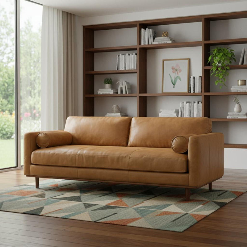89" Sienna Leather Sofa With Brown Legs - Brown