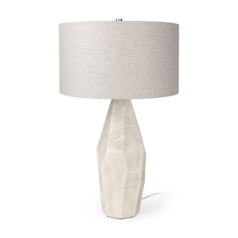 30" Ceramic Round Bedside Lamp With Drum Shade - Cream / Beige