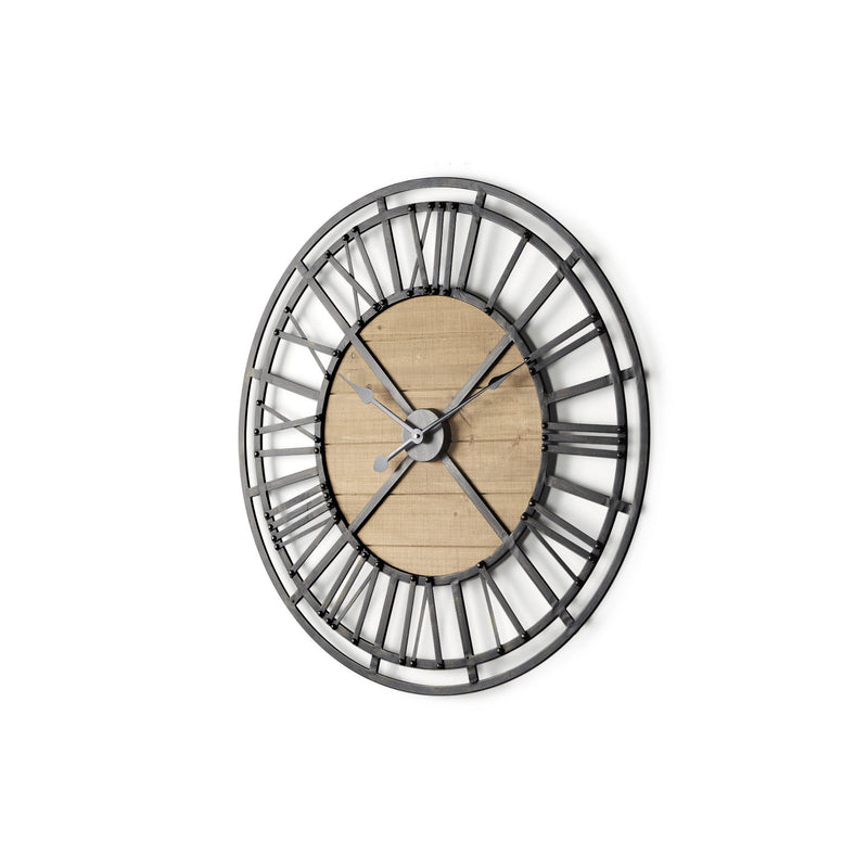 Analog Round Wall Clock (609404) - Black / Natural