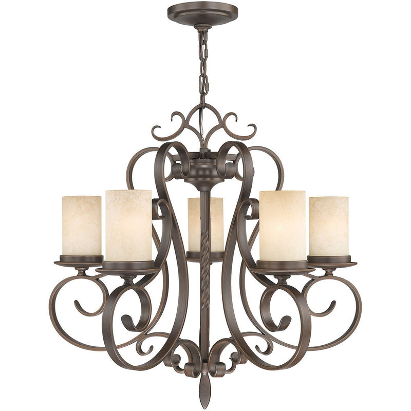 25" Five Light Dimmable Chandelier With Shades - Bronze