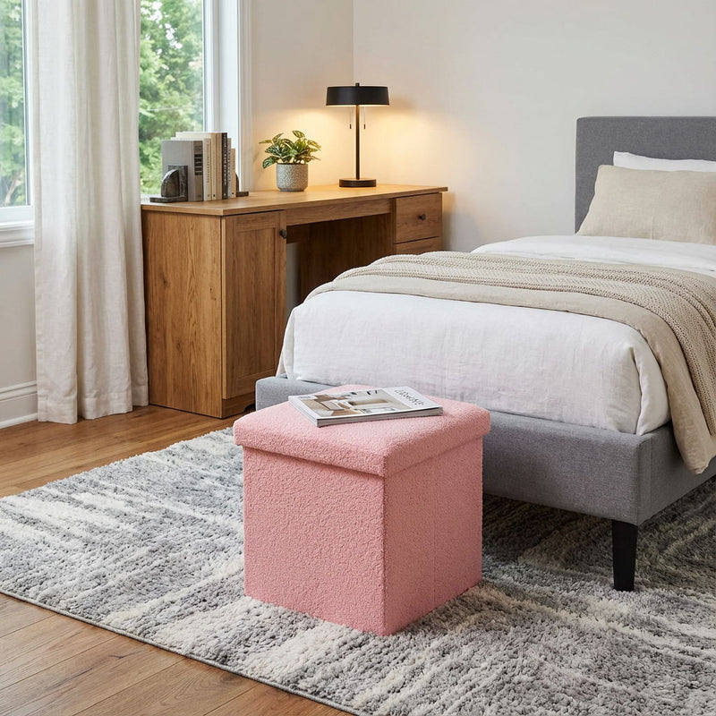 15" Boucle Cube Storage Ottoman - Pink