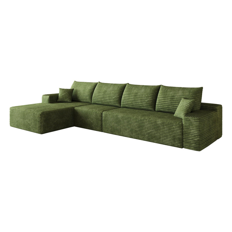 Corduroy Modular L Shaped Sofa And Chaise Sectional (762649) - Green