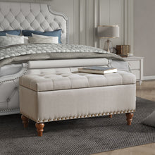 Load image into Gallery viewer, Upholstered Ottoman With Storage And Rivet Trim
