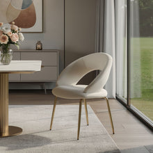 Load image into Gallery viewer, Velvet Metal Curved Back Dining Side Chair - White / Gold
