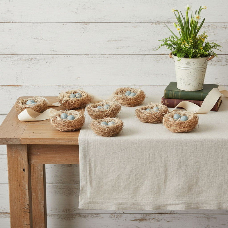 Decorative Birds Nests With Eggs Sculptures (Set of 8) - Brown / Brown